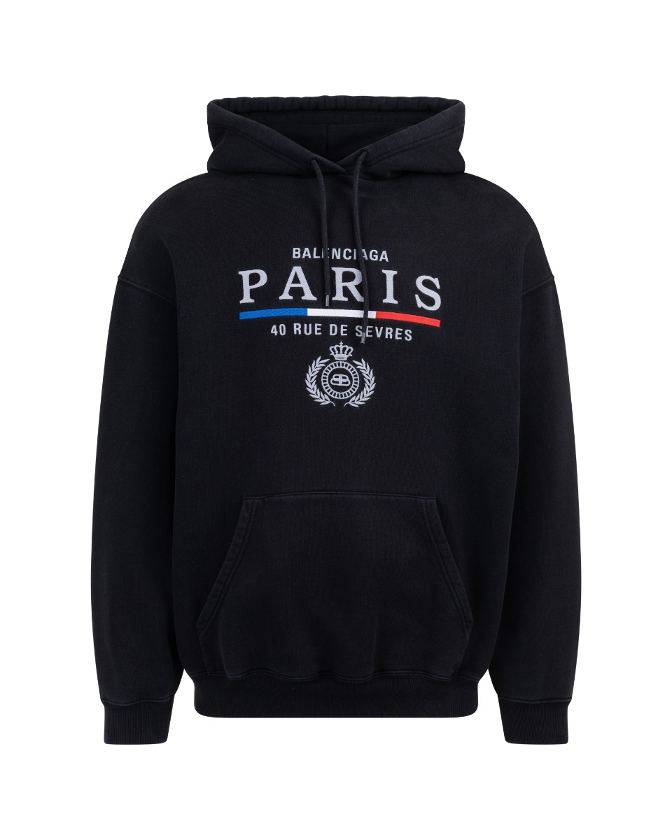 Balenciaga Paris 40 Rue De Sevres embroidered black hoodie thumbnail