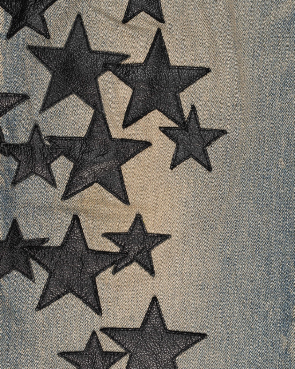 Amiri Indigo leather star denim pants thumbnail