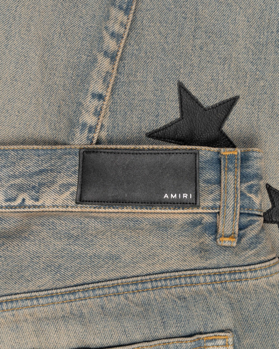 Amiri Indigo leather star denim pants thumbnail