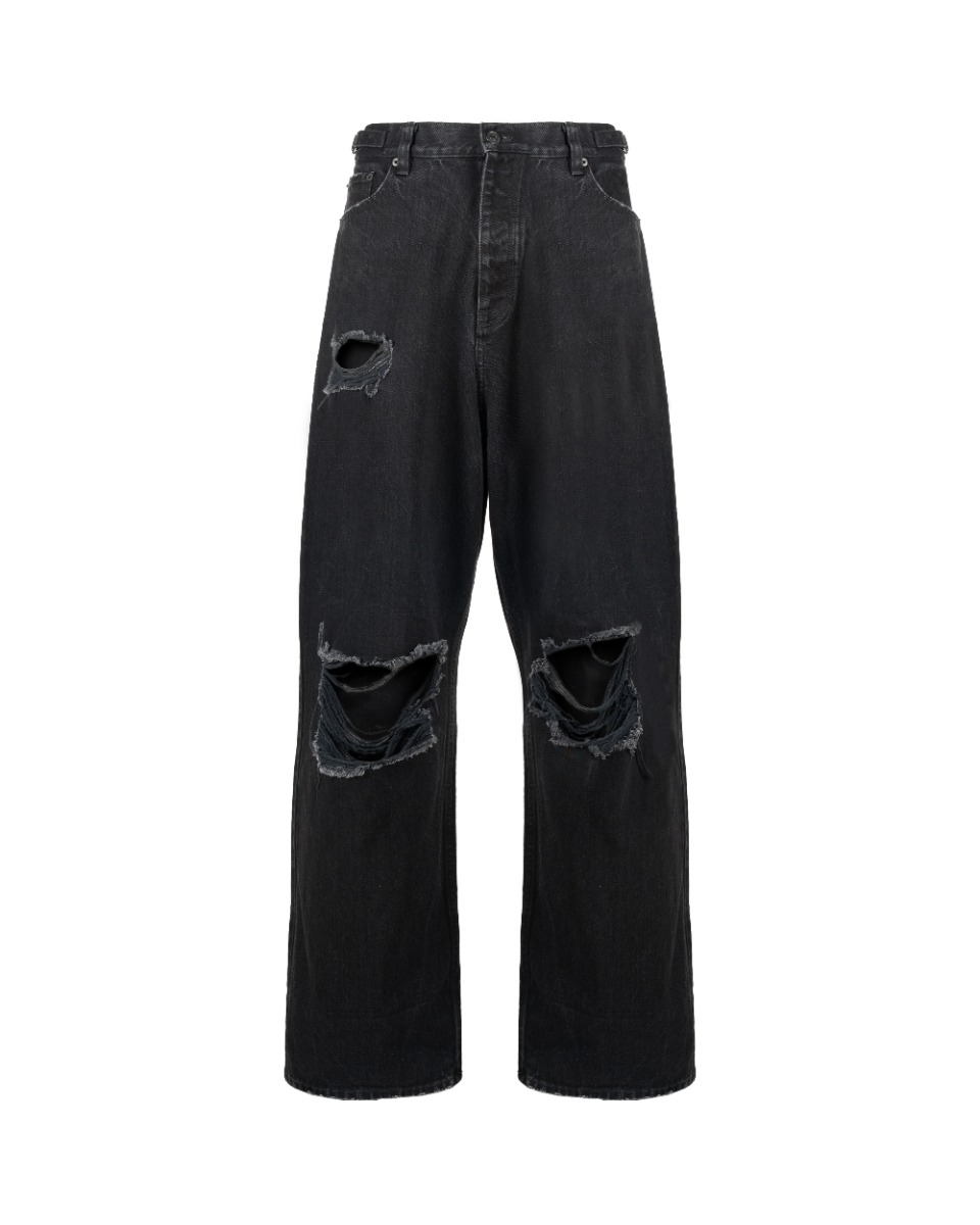 Balenciaga Destroyed wide-leg black denim pants thumbnail