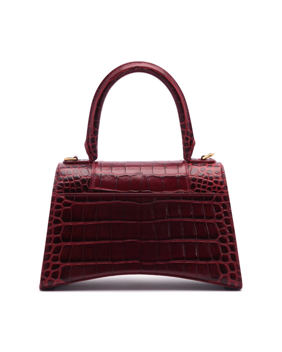 Balenciaga Hourglass small crocodile embossed maroon leather bag thumbnail