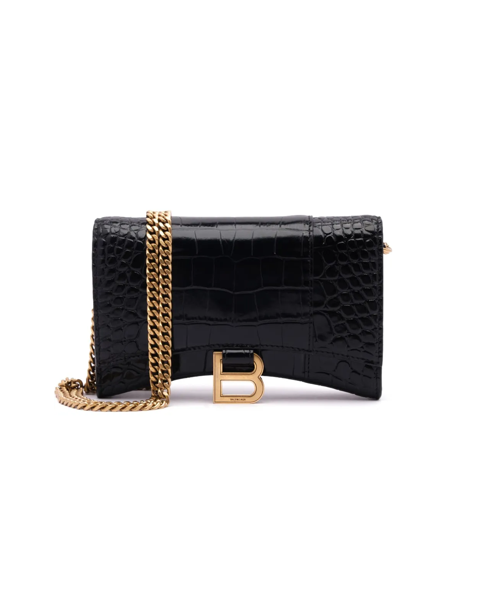 Balenciaga Hourglass Wallet on Chain crocodile embossed bag thumbnail