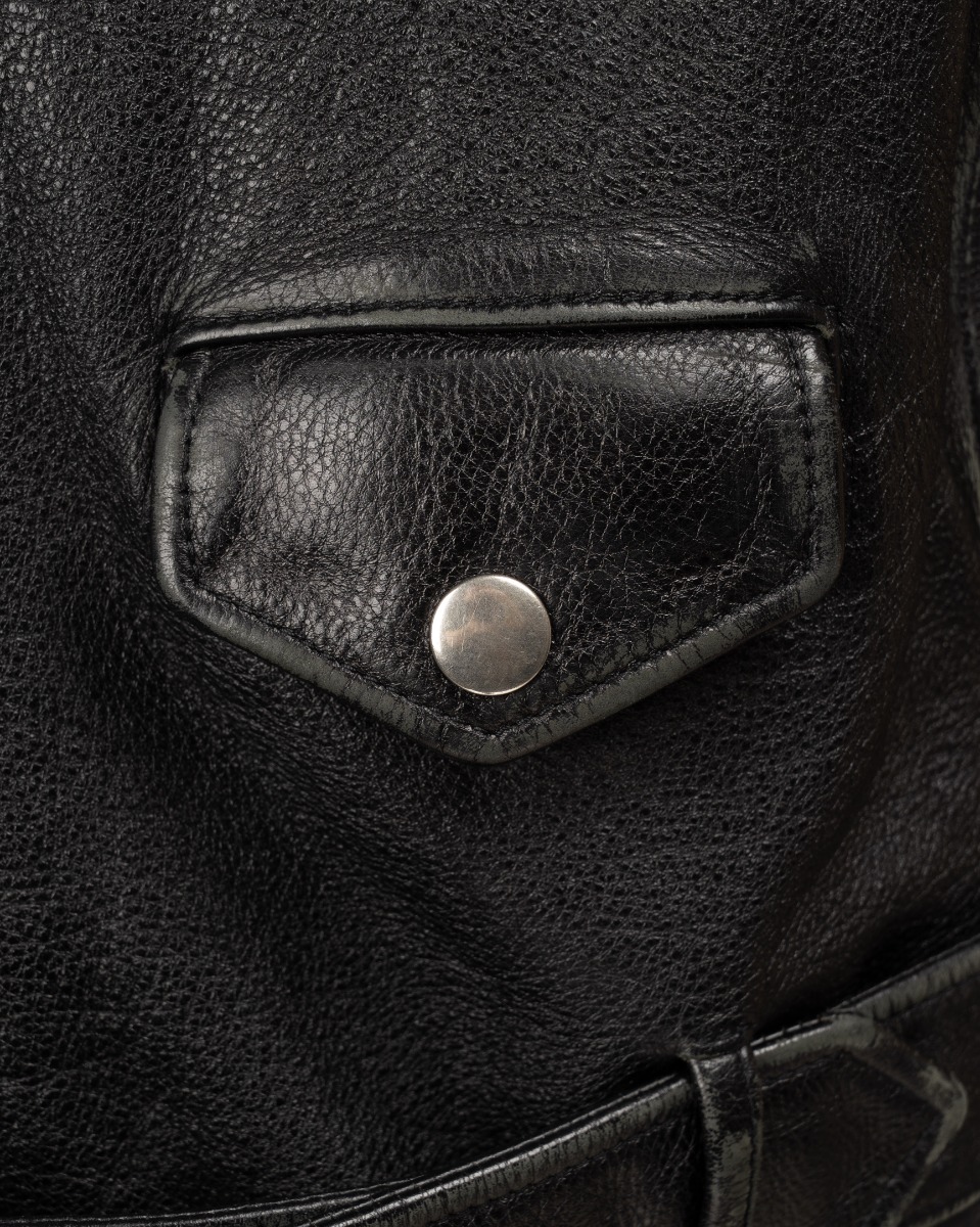 Balenciaga sleeve painted logo oversized leather moto jacket thumbnail