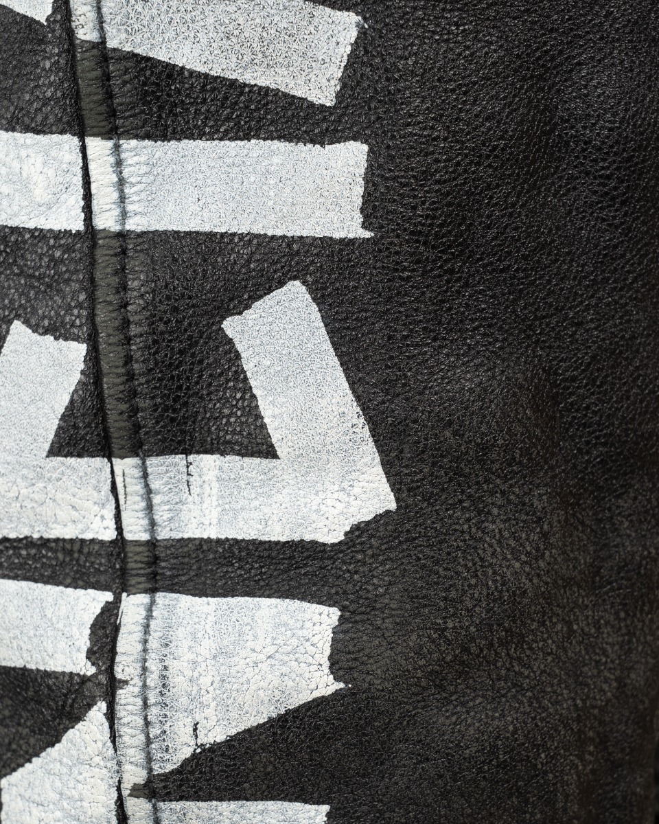 Balenciaga sleeve painted logo oversized leather moto jacket thumbnail