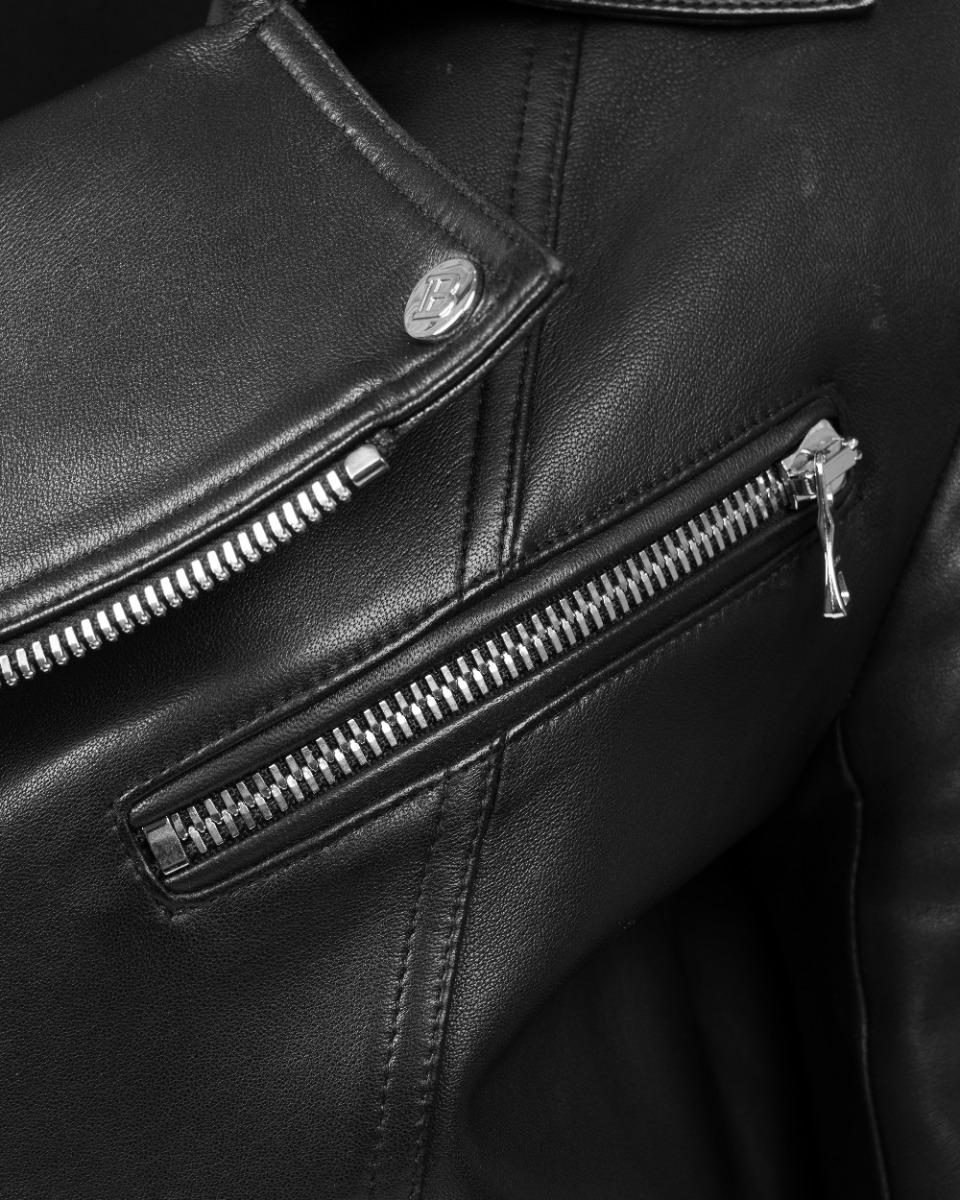 Balmain button-detailed leather biker jacket thumbnail