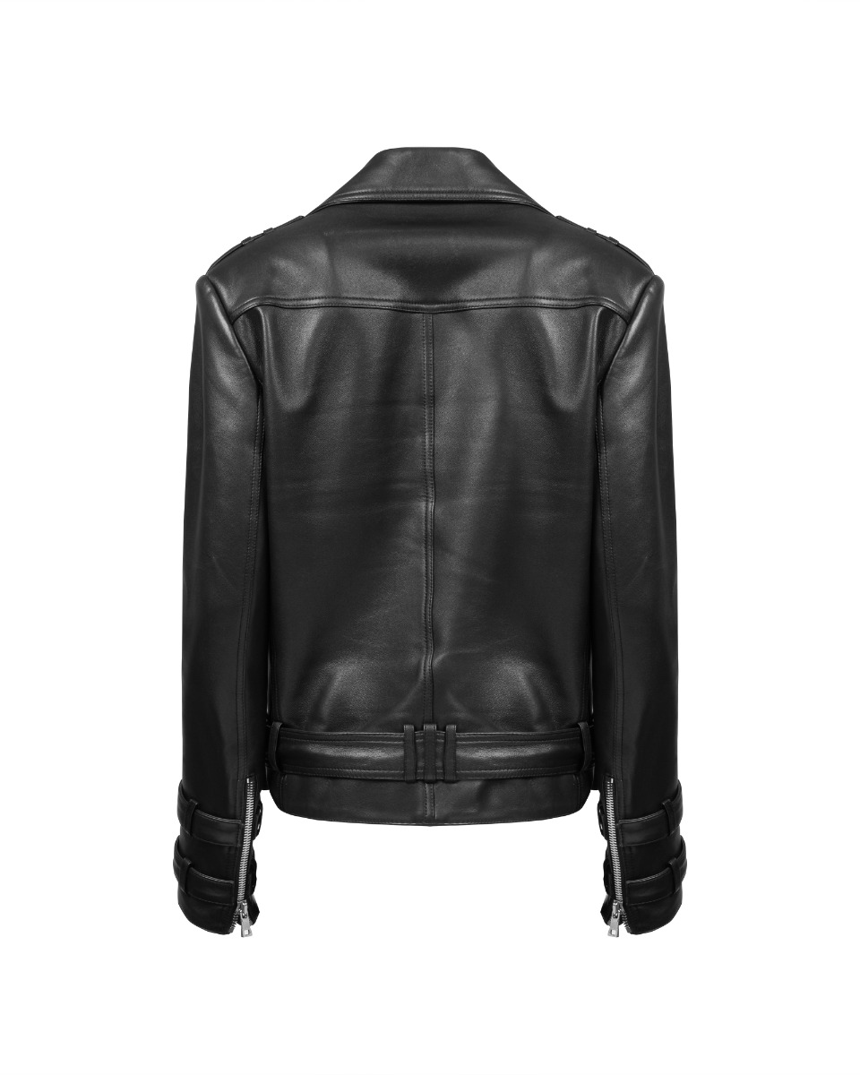 Balmain button-detailed leather biker jacket thumbnail