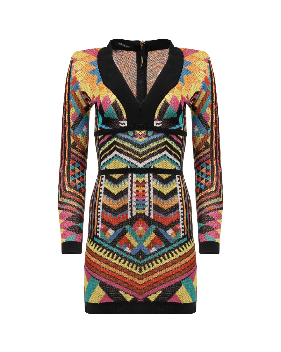 Balmain multicolour knitted v-neck dress thumbnail