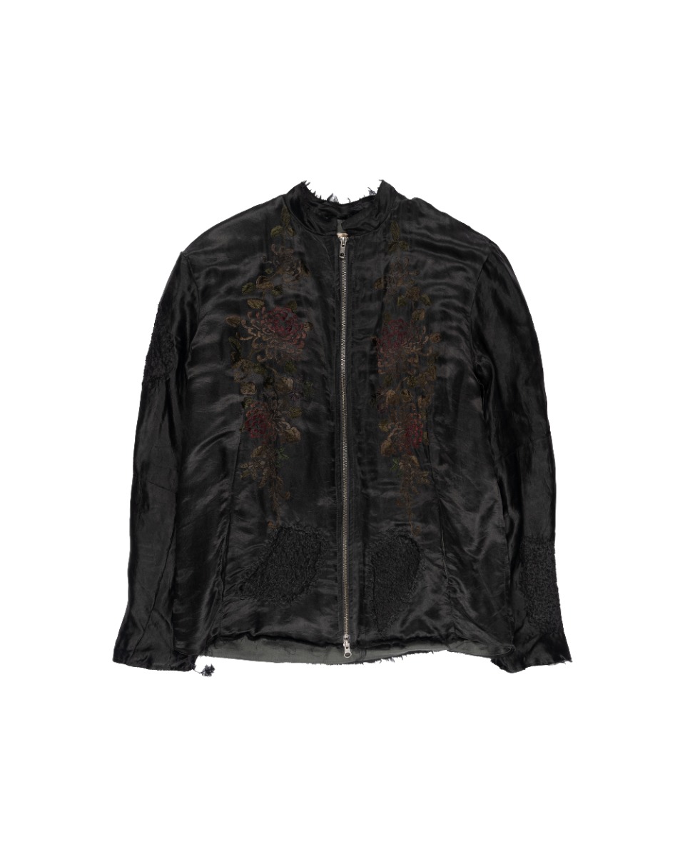 By Walid satin textured flower embossed bomber jacket thumbnail
