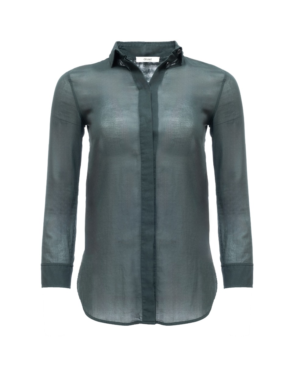 Celine sheer green button-up shirt thumbnail