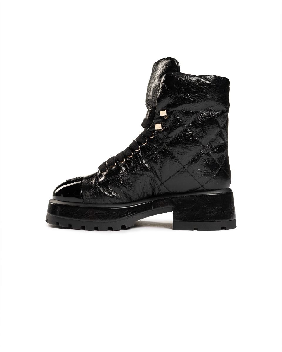 Chanel crumpled patent lambskin combat boots thumbnail