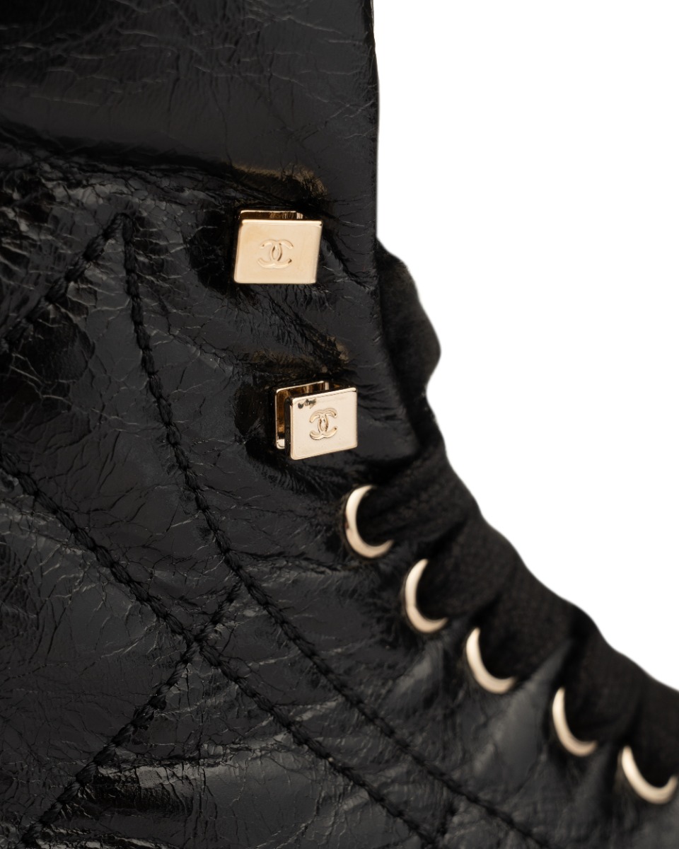 Chanel crumpled patent lambskin combat boots thumbnail