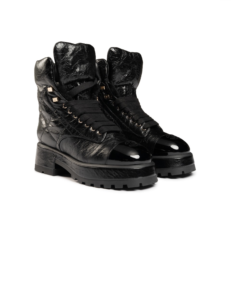 Chanel crumpled patent lambskin combat boots thumbnail