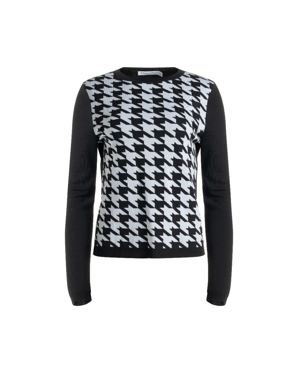 Christian Dior houndstooth-panelled laine crewneck sweater thumbnail