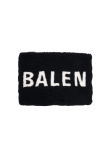 Balenciaga black shearling merino lamb logo zip clutch bag