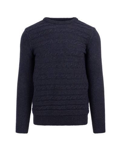 Raf Simons "RIOT! RIOT! RIOT!" cable woven navy crewneck sweater