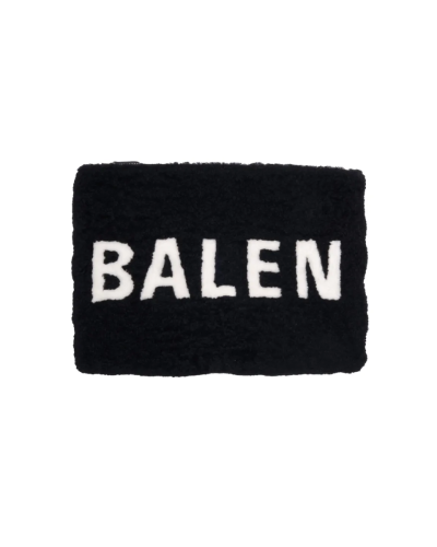 Balenciaga black shearling merino lamb logo zip clutch bag
