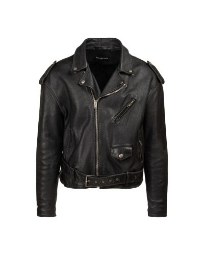 Balenciaga sleeve painted logo oversized leather moto jacket