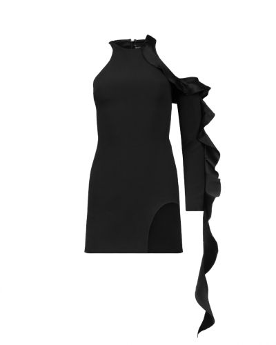 David Koma ruffled satin-trimmed crepe mini dress