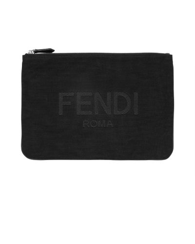 Fendi Vitello Grace canvas logo black clutch bag