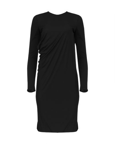 Ferragamo black asymmetric draped long sleeve dress