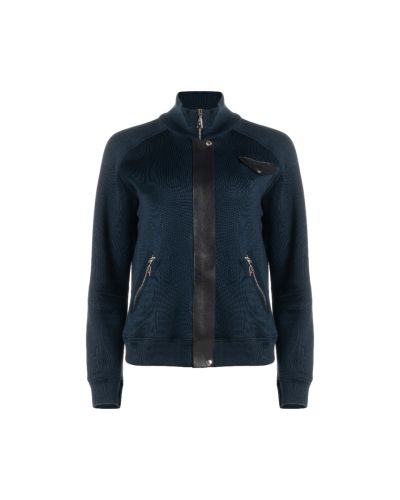 Louis Vuitton leather-detailed knitted navy jacket