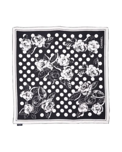 Chanel polka dot camellia silk scarf