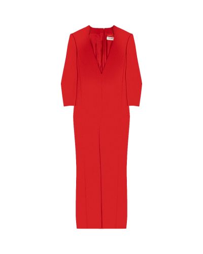 Saint Laurent plunge neck red maxi dress