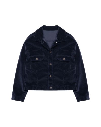 The Row Lafayette corduroy navy trucker jacket