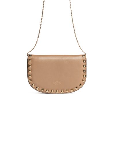 Valentino Garavani Rockstud powder beige crossbody mini saddle bag