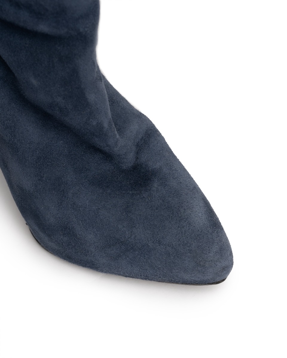 Dior Pleats Marine blue suede knee boots thumbnail