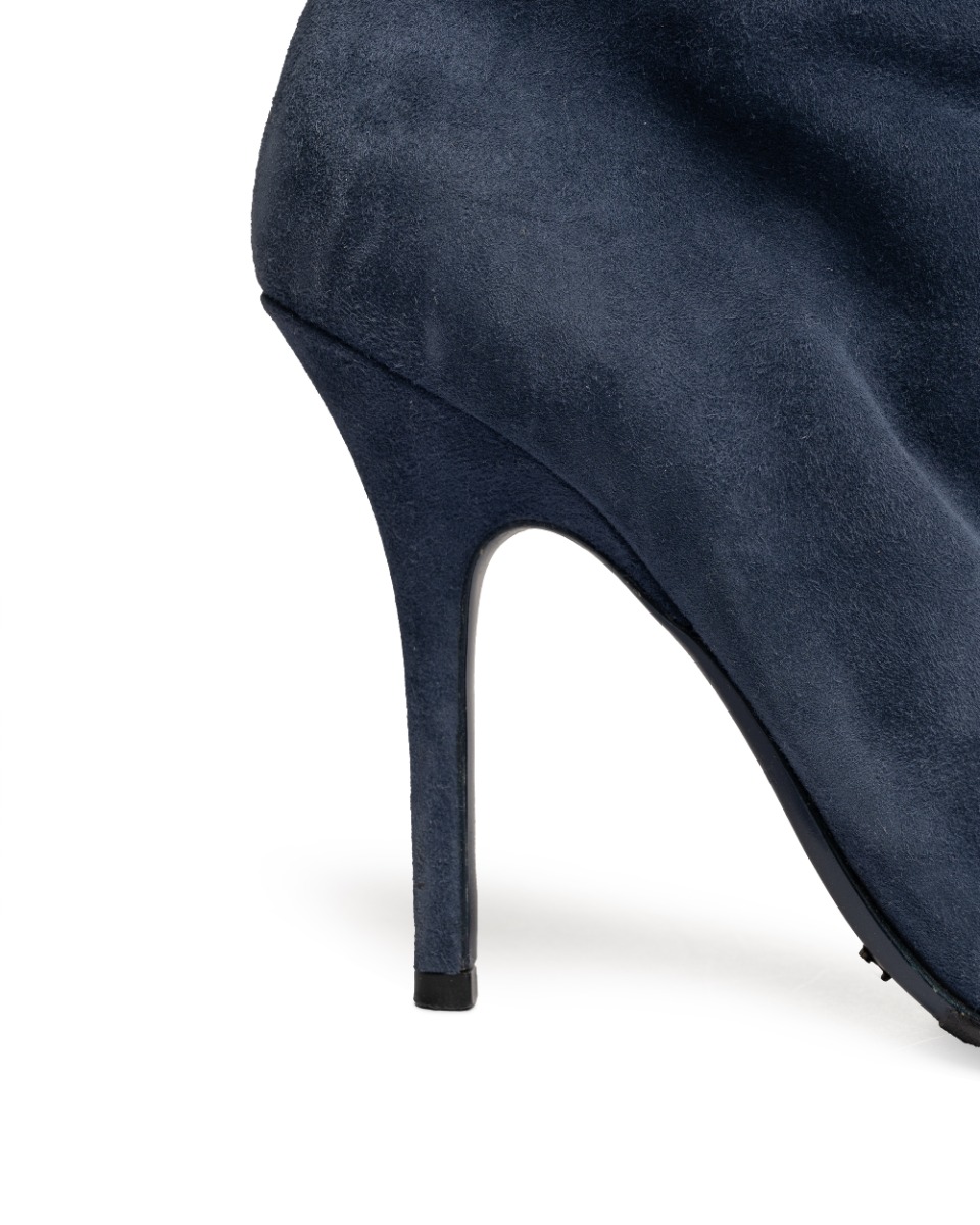 Dior Pleats Marine blue suede knee boots thumbnail