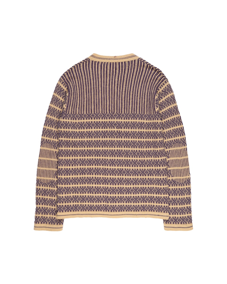 Dries Van Noten geometric rib purple cardigan sweater thumbnail