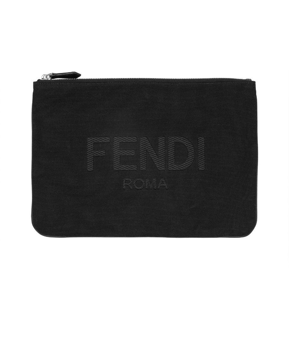 Fendi Vitello Grace canvas logo black clutch bag thumbnail