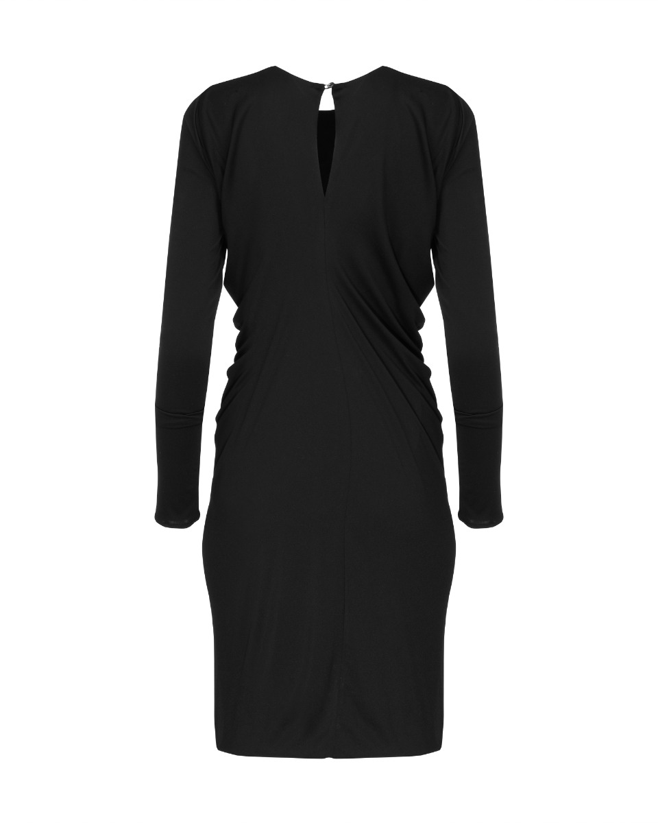 Ferragamo black asymmetric draped long sleeve dress thumbnail
