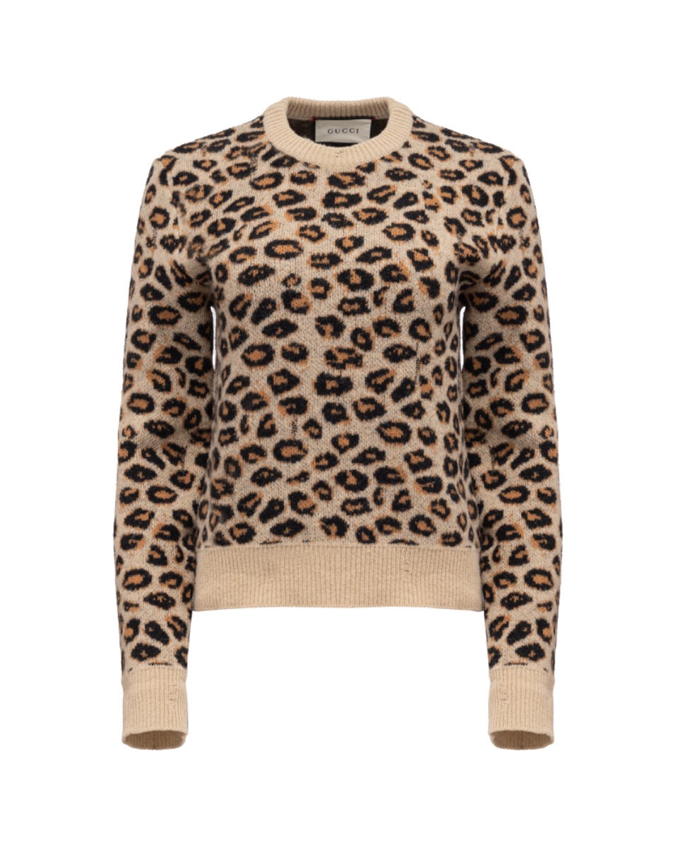 Gucci distressed leopard jacquard sweater thumbnail