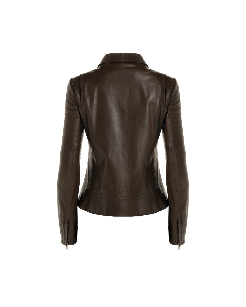 Gucci leather biker mud-brown jacket thumbnail