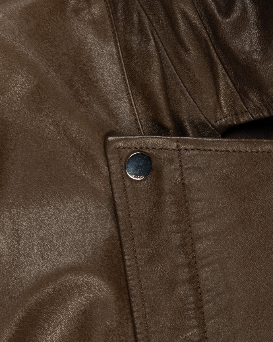 Gucci leather biker mud-brown jacket thumbnail