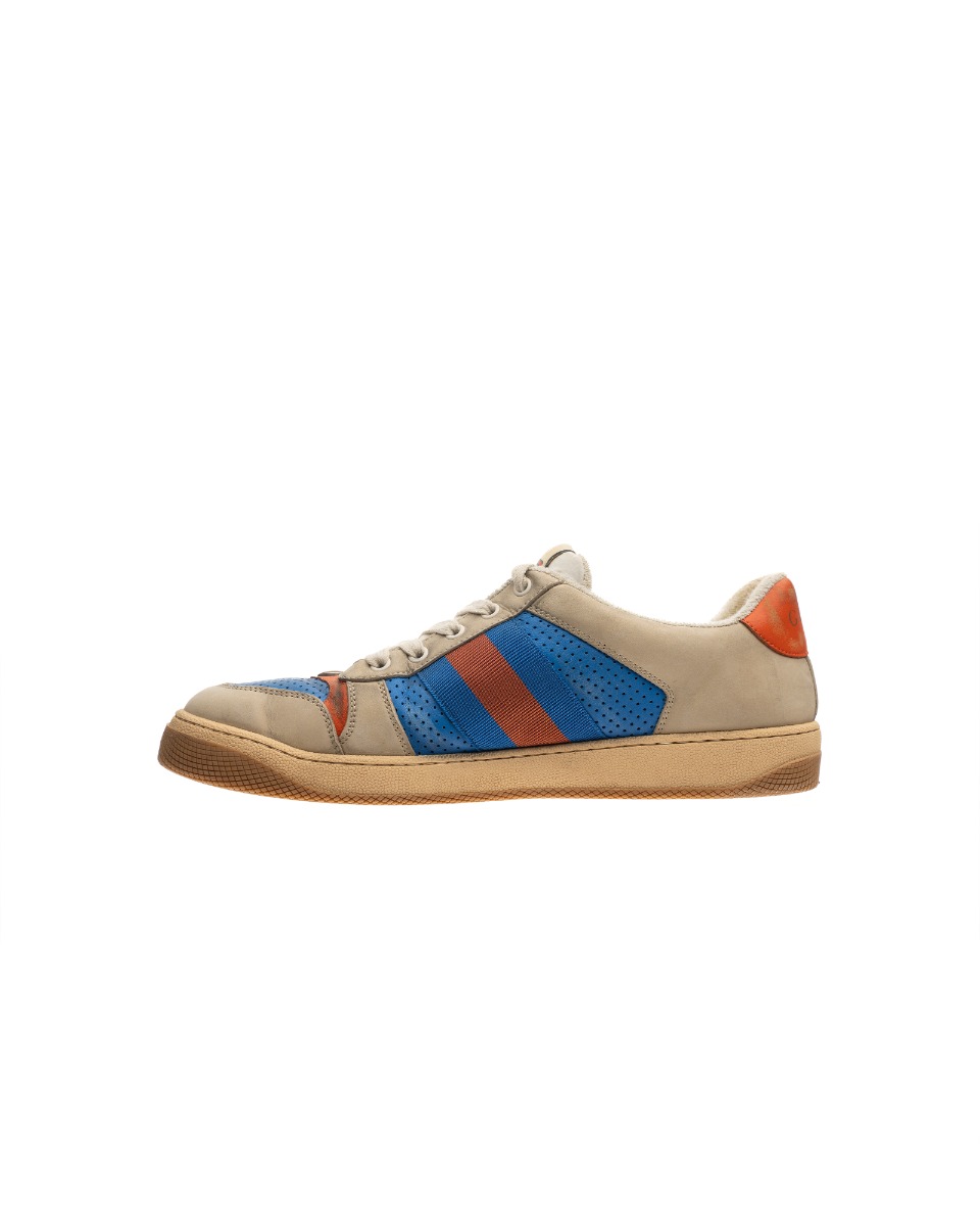 Gucci Virtus distressed leather and webbing sneakers thumbnail