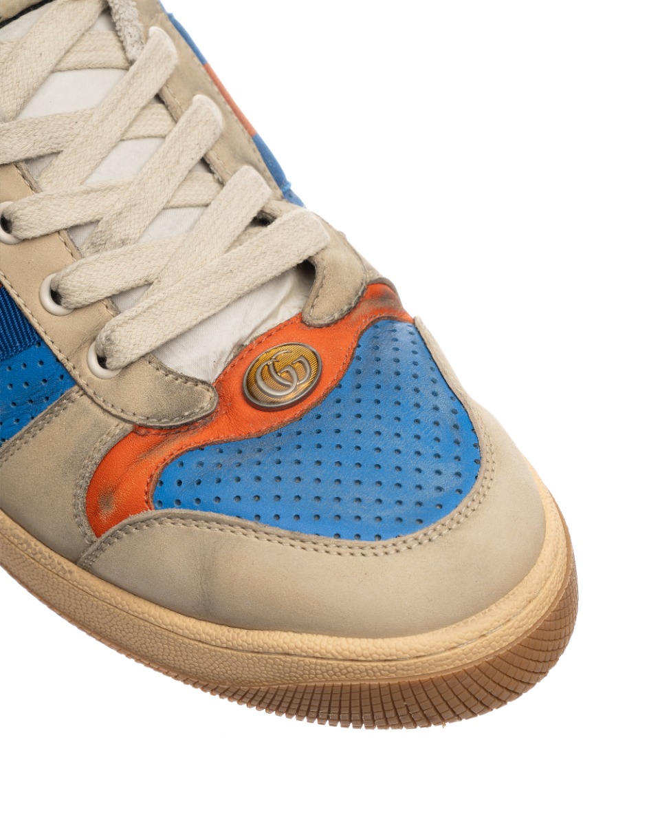 Gucci Virtus distressed leather and webbing sneakers thumbnail