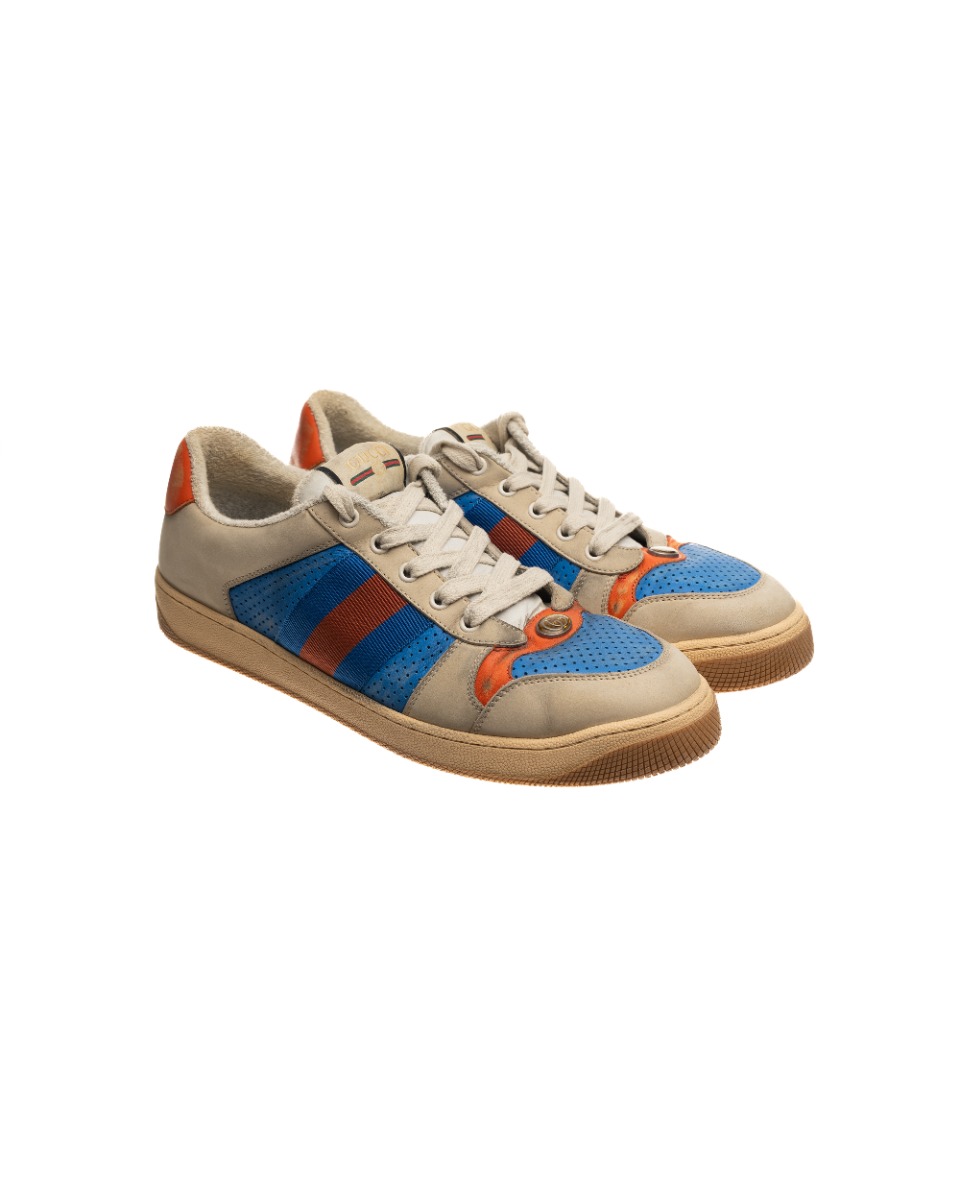 Gucci Virtus distressed leather and webbing sneakers thumbnail
