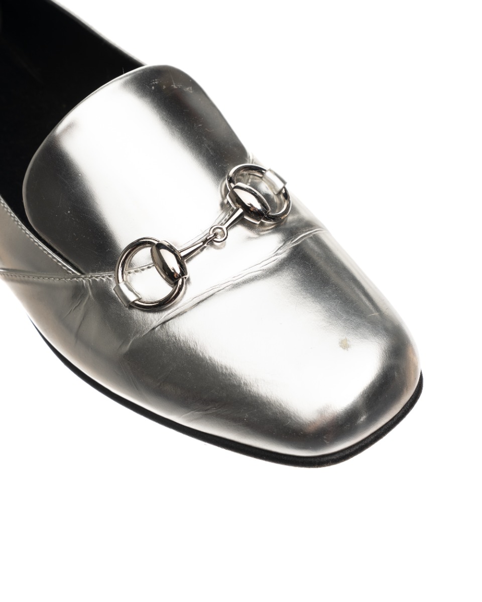 Gucci Jordaan Horsebit silver metallic loafers thumbnail