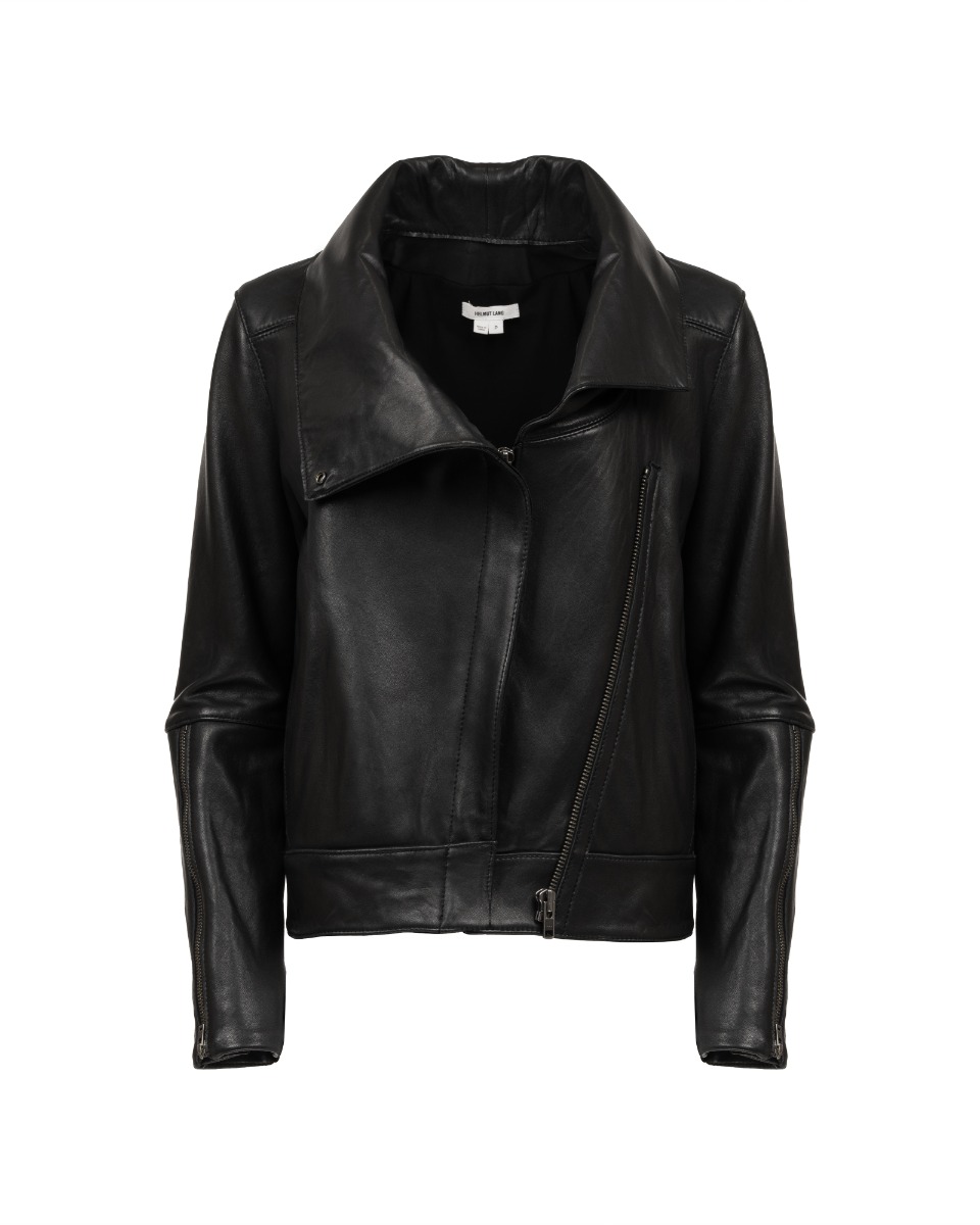 Helmut Lang high collar lamb leather biker jacket thumbnail
