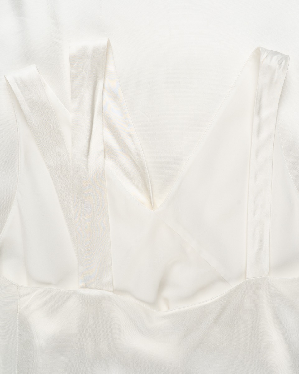 Helmut Lang Sash Ivory white double satin dress thumbnail