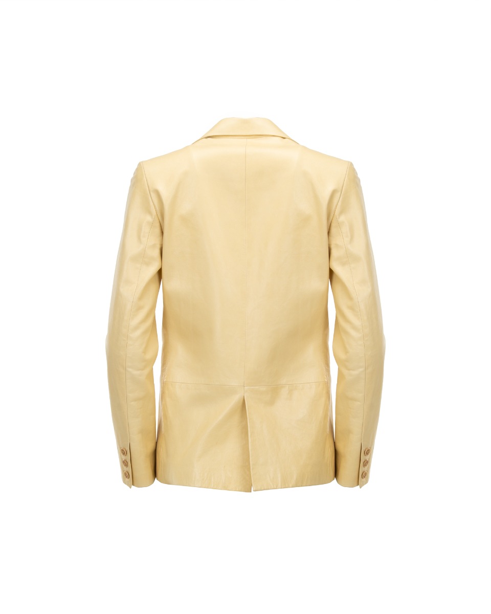Helmut Lang Taupe single-breasted leather blazer jacket thumbnail