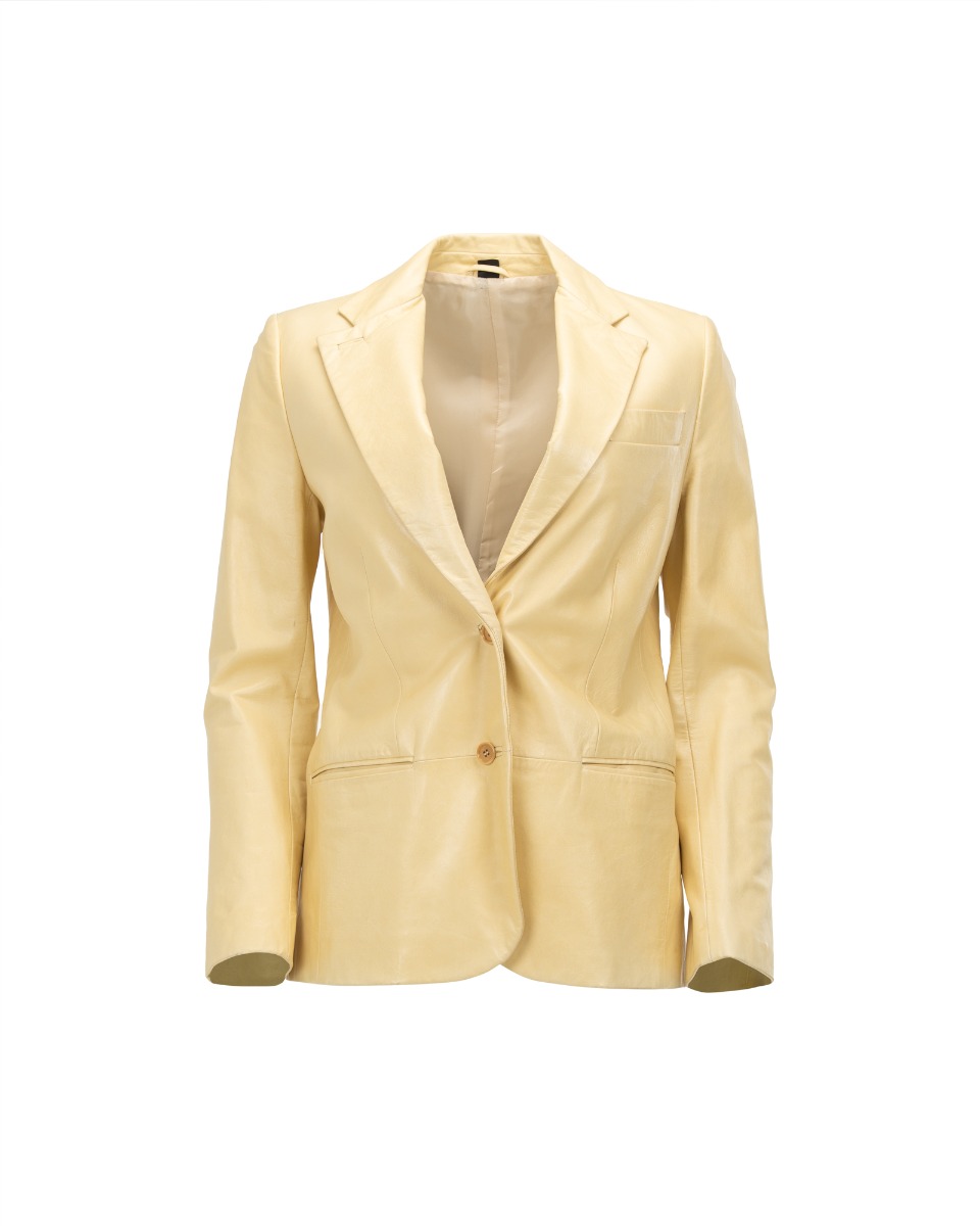 Helmut Lang Taupe single-breasted leather blazer jacket thumbnail