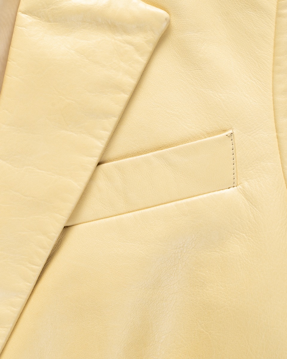 Helmut Lang Taupe single-breasted leather blazer jacket thumbnail