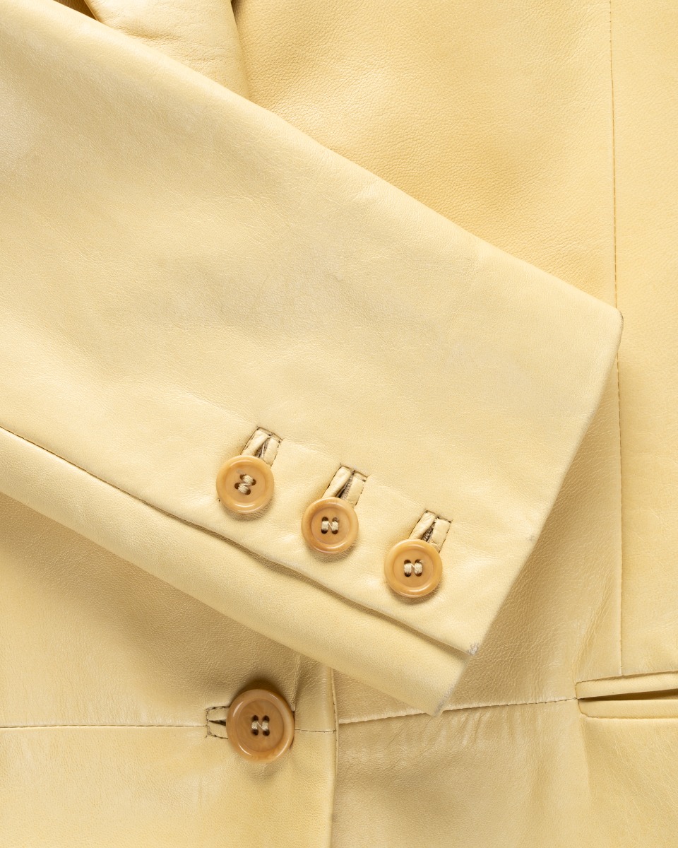 Helmut Lang Taupe single-breasted leather blazer jacket thumbnail