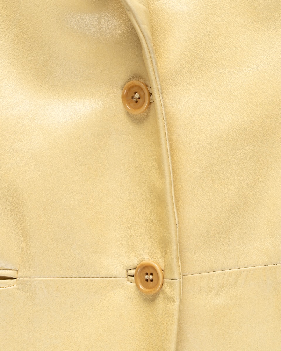 Helmut Lang Taupe single-breasted leather blazer jacket thumbnail