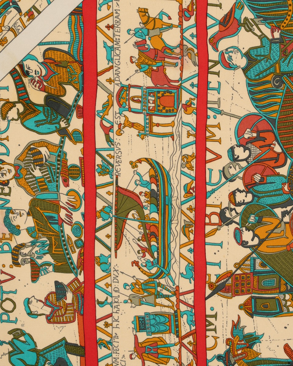 Hermes "A la Gloire de Guillaume" by Loic Dubigeon silk red scarf thumbnail