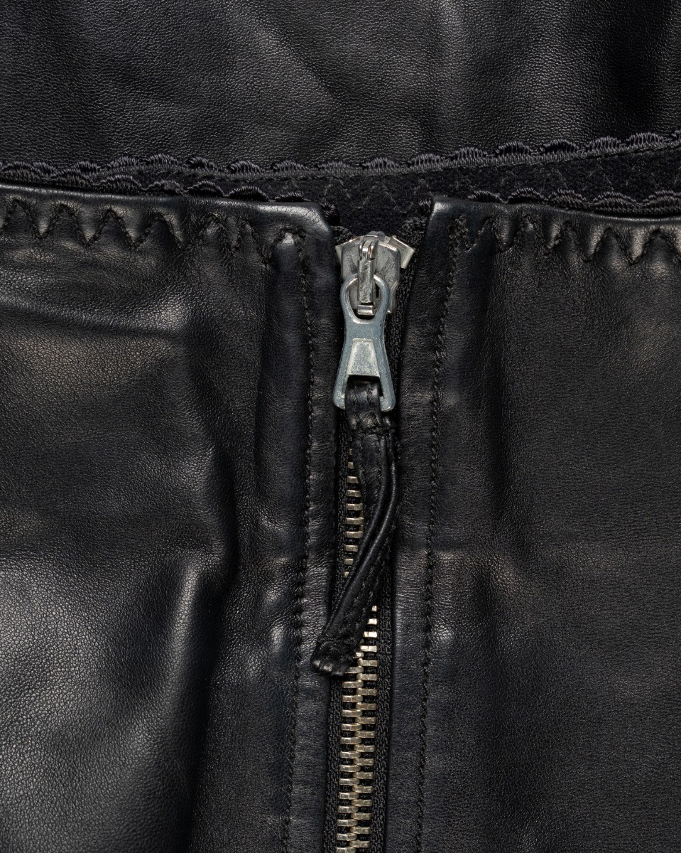 Jean Paul Gaultier Re-edition Printemps-été 1987 leather panelled mini skirt thumbnail